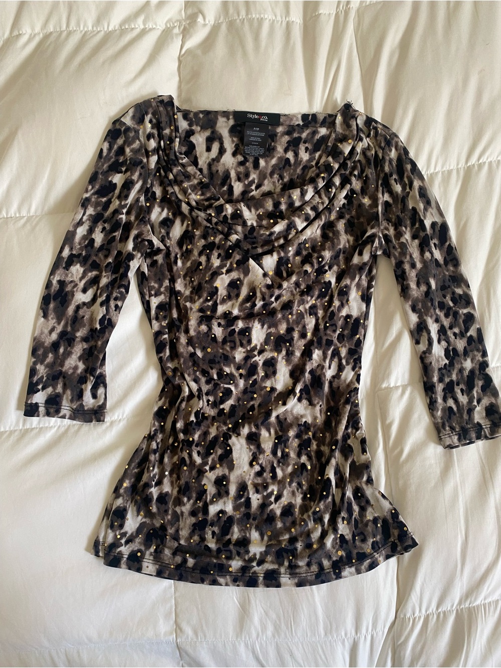 Y2K fitted cheetah cowl neck top